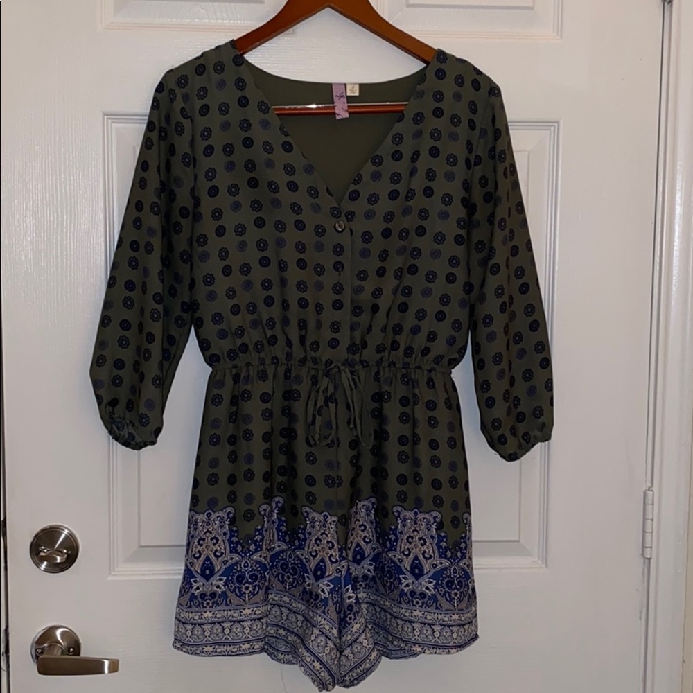 Olive green patterned romper